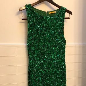 Alice and Olivia green sequin midi dress